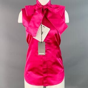 DSQUARED2 Size XS Fuchsia Silk Sleeveless Bow Dress Top